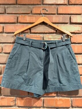 LOFT Slate Blue High-Rise Pleated Belted Shorts